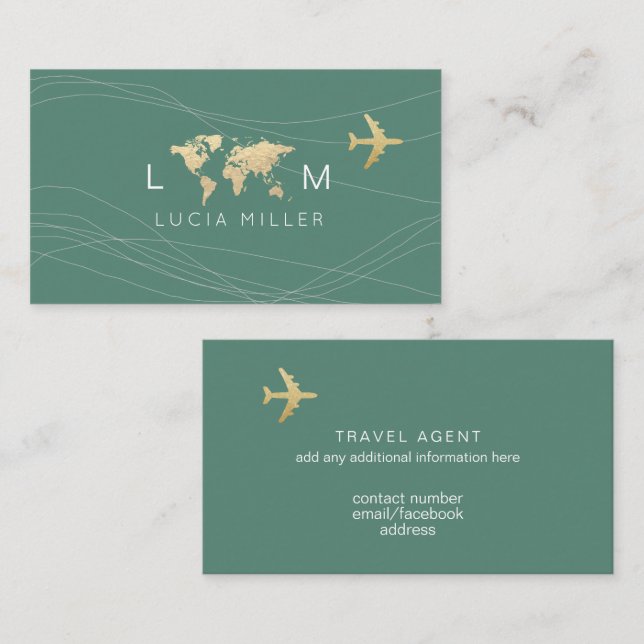 Tarjeta De Visita Chic Green Business Card for a travel agent (Anverso / Reverso)