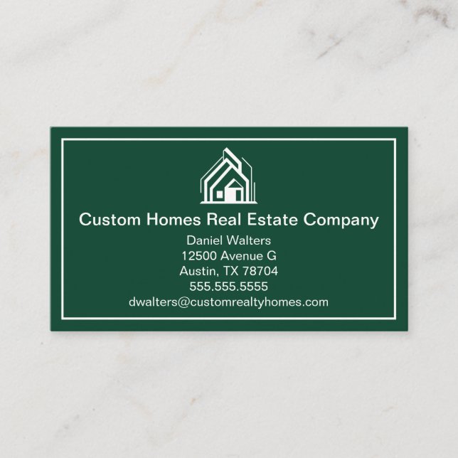 Tarjeta De Visita Chic Green White Real Estate Company House (Anverso)