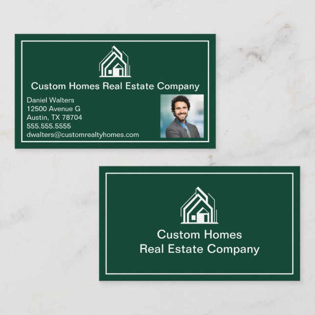 Tarjeta De Visita Chic Green White Real Estate Company Realtor Photo (Anverso / Reverso)