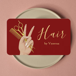 Tarjeta De Visita Chic Hair Salon Hairstylist Hairdresser Deep Red