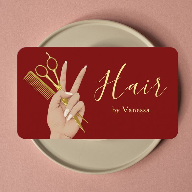 Tarjeta De Visita Chic Hair Salon Hairstylist Hairdresser Deep Red (Subido por el creador)