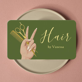 Tarjeta De Visita Chic Hair Salon Hairstylist Hairdresser Moss Green