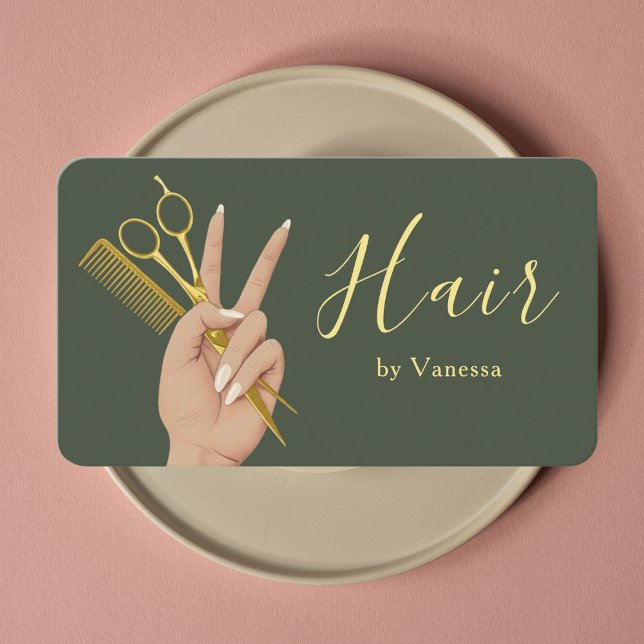 Tarjeta De Visita Chic Hair Salon Hairstylist Hairdresser Sage Green (Subido por el creador)