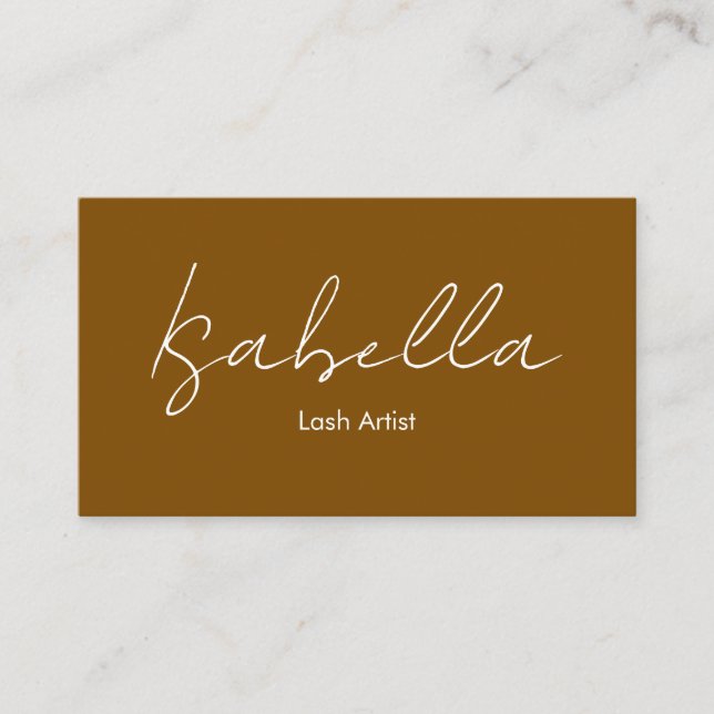 Tarjeta De Visita Chic Handwritten Brown Lash Artist (Anverso)