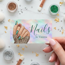 Tarjeta De Visita Chic Iridescent Opal Manicurist Artist Nail Studio