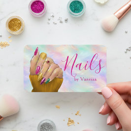 Tarjeta De Visita Chic Iridescent Opal Nail Salon Manicurist Artist