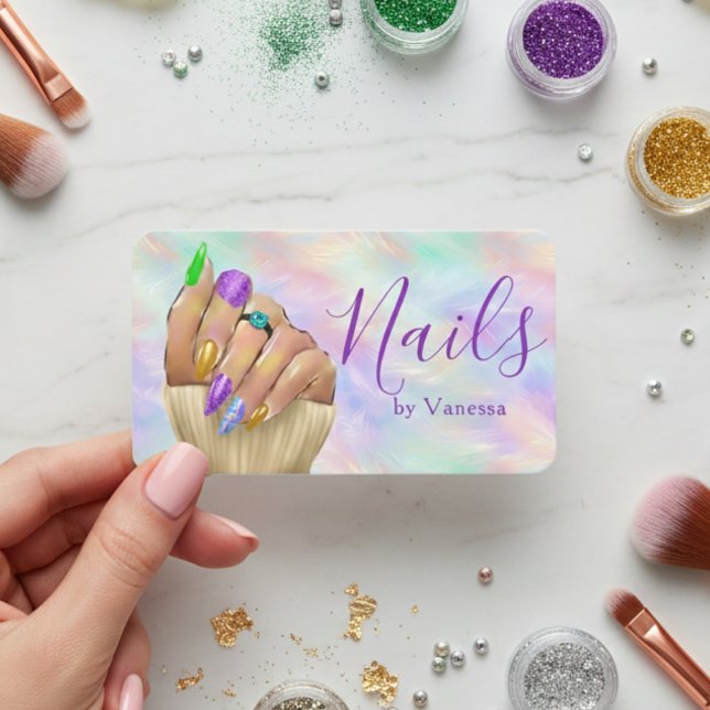 Tarjeta De Visita Chic Iridescent Opal Nail Studio Manicurist Artist (Subido por el creador)