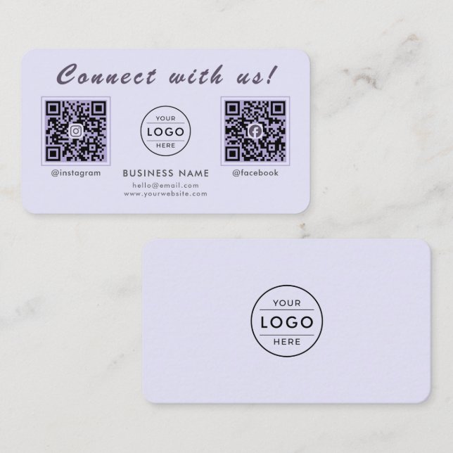 Tarjeta De Visita Chic Lavanda Código QR Dual Multi Social (Anverso / Reverso)