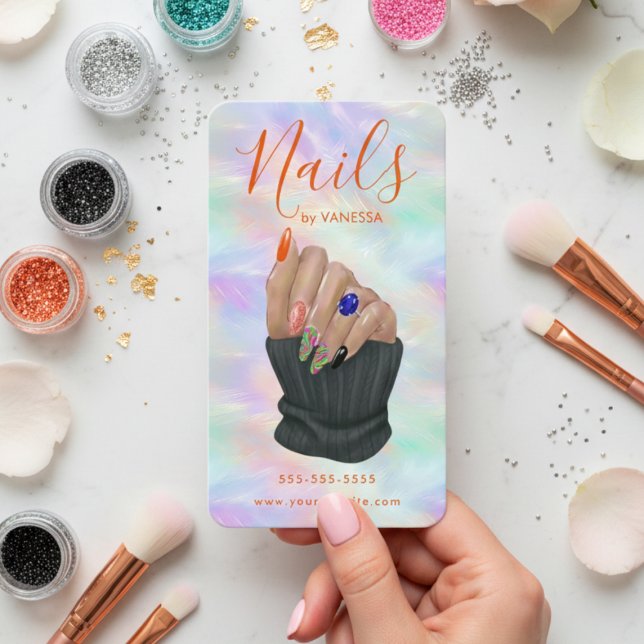Tarjeta De Visita Chic Manicurist Artist Nail Studio Stylish Opal (Subido por el creador)