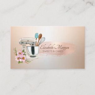 Tarjeta De Visita Chic Mezcla Floral Rosa Dorado Pincelada,Panadería