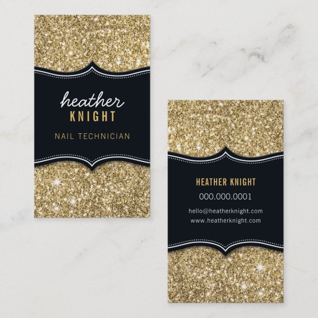 Tarjeta De Visita CHIC modern luxury glam glitter black gold (Anverso / Reverso)