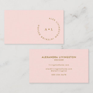 Tarjeta De Visita Chic moderno minimalista monograma circular rosa o
