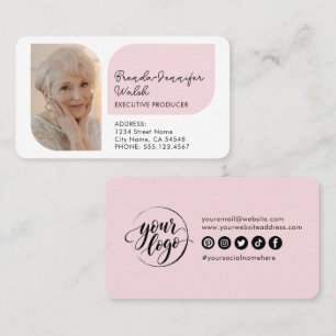 Tarjeta De Visita Chic Moderno Rosa Foto Y Logo Redes Sociales