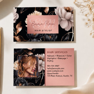 Tarjeta De Visita chic Monograma Floral Rosa Beige Salón de Belleza