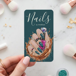 Tarjeta De Visita Chic Nail Art Studio Manicurist Artist Dark Green