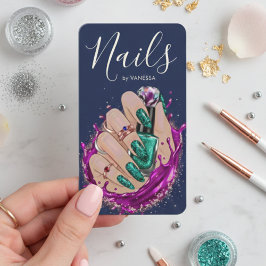 Tarjeta De Visita Chic Nail Art Studio Manicurist Artist Navy Blue