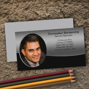 Tarjeta De Visita Chic Onda Negra y Gris Foto Profesional