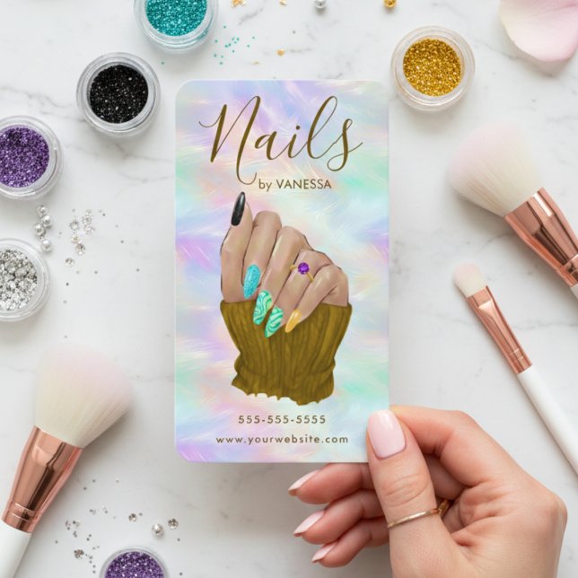 Tarjeta De Visita Chic Opal Manicurist Artist Modern Nail Studio (Subido por el creador)