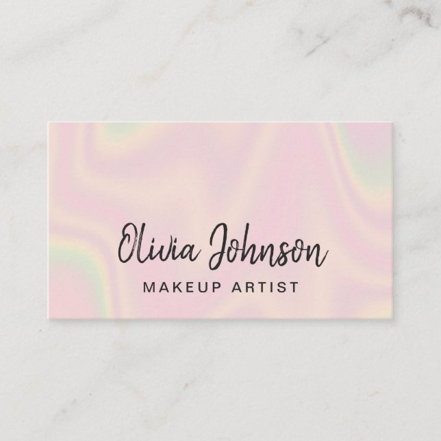 Tarjeta De Visita Chic Pink Holographic Makeup Artist Business Card (Anverso)