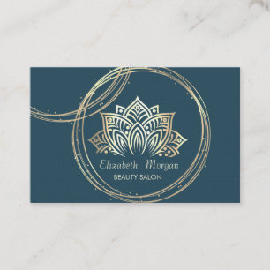 Tarjeta De Visita Chic Profesional, Círculos Dorados Loto Azul