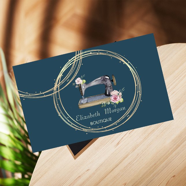 Tarjeta De Visita Chic Profesional, Máquina de Coser Círculos de Oro (Subido por el creador)