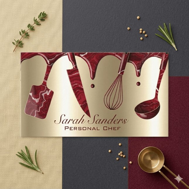 Tarjeta De Visita Chic Professional Personal Chef Catering Gold   (Subido por el creador)