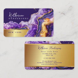 Tarjeta De Visita Chic Purple Agate gold glitter marble Professional