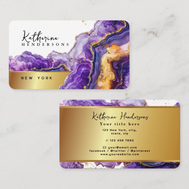 Tarjeta De Visita Chic Purple Agate gold glitter marble Professional (Anverso / Reverso)