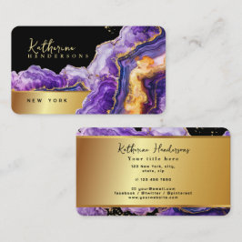 Tarjeta De Visita Chic Purple Agate gold glitter marble Professional