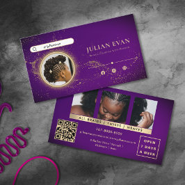 Tarjeta De Visita Chic Purple Glitter Gold African Braid Hairstylist
