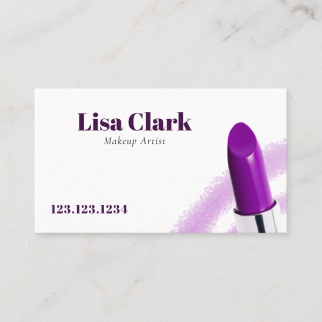 Tarjeta De Visita Chic Purple Shiny Lipstick Beauty Makeup Artist  (Anverso)
