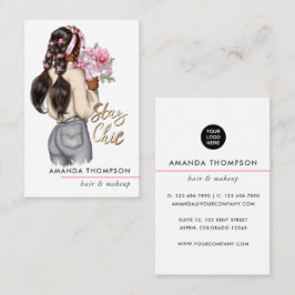 Tarjeta De Visita Chic Rosa Floral Jefa Belleza Moda