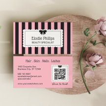 Chic Rosa Rayas Negras Bordes Escalonados y Lazo