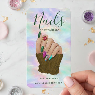 Tarjeta De Visita Chic Salón de Uñas Manicurista Artista Opalo Elega