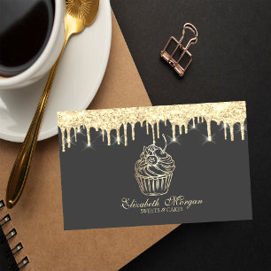 Tarjeta De Visita Chic Sweets Cupcake Falsos Drips de Oro Panadería