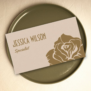 Tarjeta De Visita Chic tierra beige pastel oro flor profesional