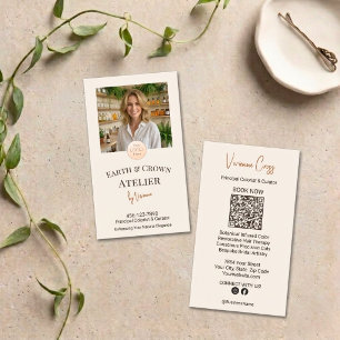 Tarjeta De Visita Chic Tierra Crema Cabello Atelier Foto Logo QR