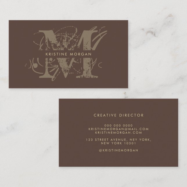 Tarjeta De Visita Chic typography brown monogram name (Anverso / Reverso)