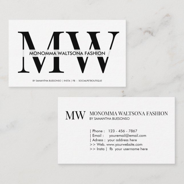Tarjeta De Visita Chic typography monogram lettering name (Anverso / Reverso)