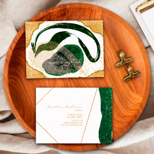 Tarjeta De Visita Chic Verde Esmeralda Dorado Brillo Único Acuarela
