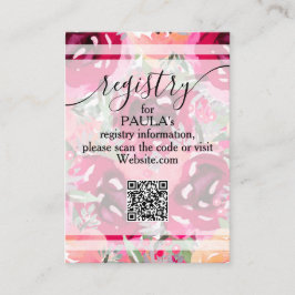 Tarjeta De Visita Chic Watercolor Pink Flowers QR Registry Card