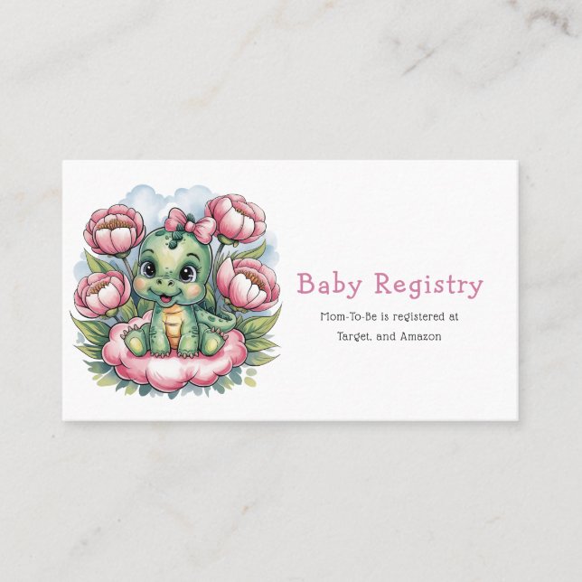 Tarjeta De Visita Chica Baby Shower Dino Delight Baby Registry (Anverso)