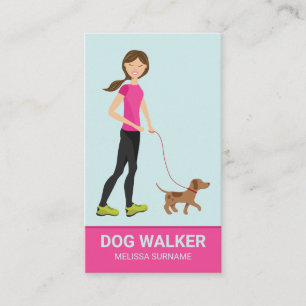 Tarjeta De Visita Chica Bonita Y Perro Marrón - Servicios De Paseo D
