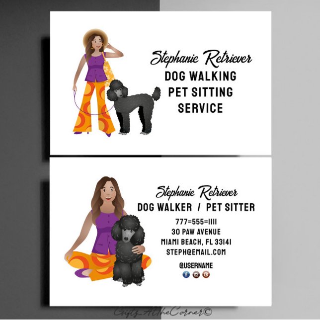 Tarjeta De Visita Chica Cute Paseador Mascota De Caminata De Perro C (Subido por el creador)