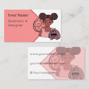 Tarjeta De Visita Chica de Anime y Donas de Conejo con Monstruo de C