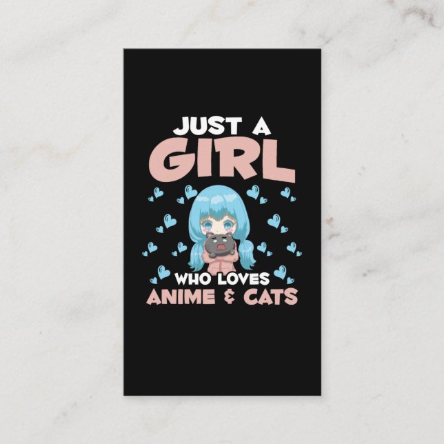 Tarjeta De Visita Chica de anime y gato japonés Otaku Manga Japón (Anverso)