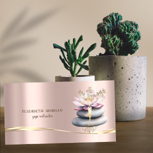 Tarjeta De Visita Chica de árbol elegante Silhouette Lotus Zen Stone
