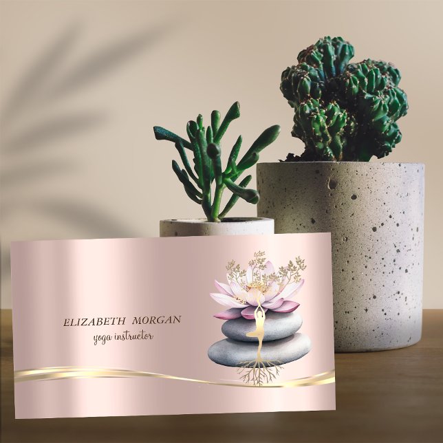 Tarjeta De Visita Chica de árbol elegante Silhouette Lotus Zen Stone (Subido por el creador)