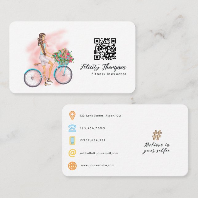 Tarjeta De Visita Chica de bicicletas de moda Código QR (Anverso / Reverso)