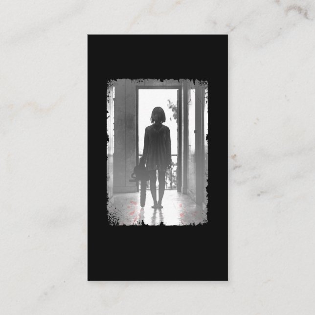 Tarjeta De Visita Chica de Chainsaw espantado horror arte oscuro (Anverso)